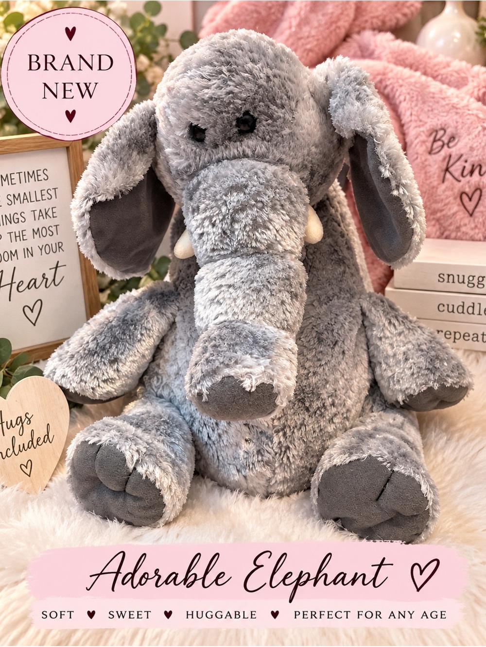 Plush Gray Elephant Plush Toy - Soft Huggable Collectible